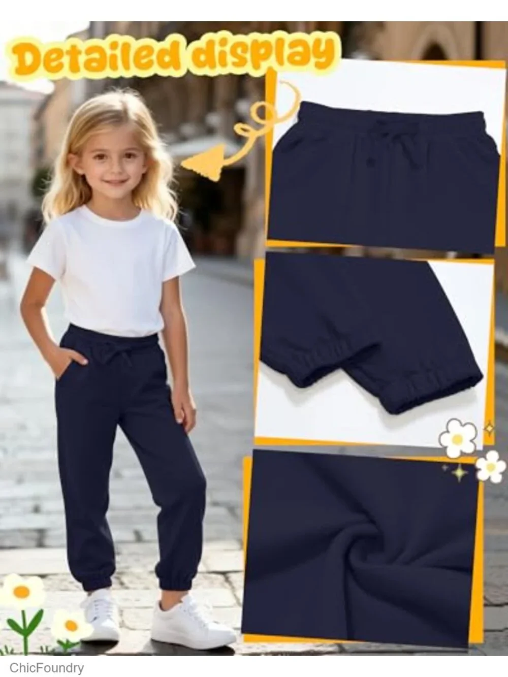 Girls Athletic Jogger Sweatpants with Pockets, 95% Polyester 5% Spandex, Kids